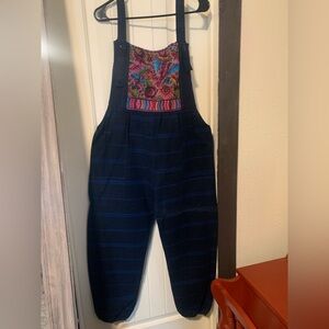 Colorful Floral Embroidered Overalls